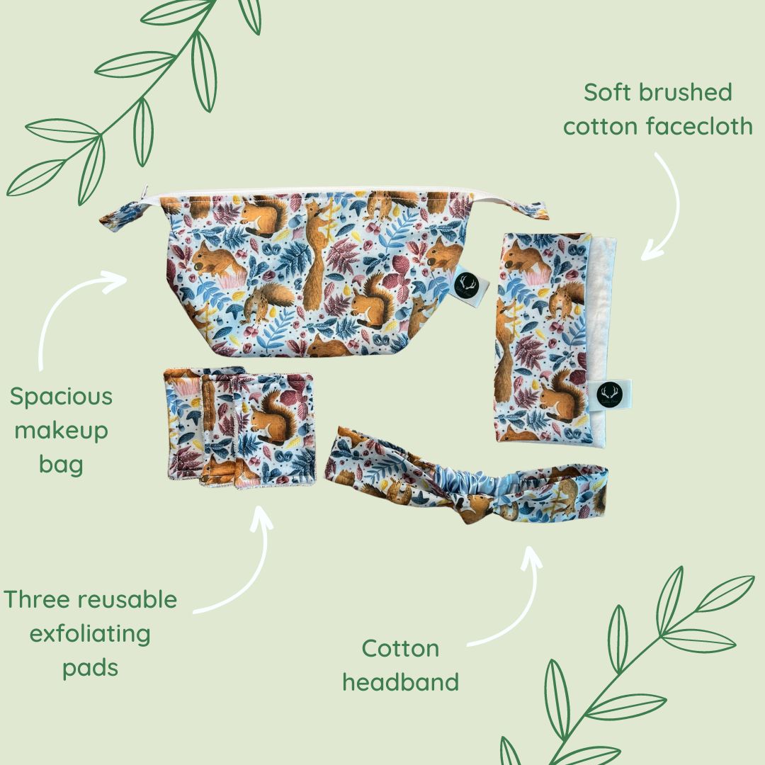 Charming red squirrel gift set: ideal nature gifts for her to celebrate a special 40th birthday.