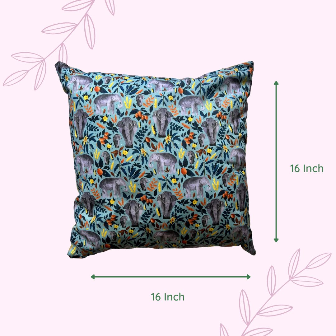 The size and dimensions of our elephant decorative cushion, which is a great gift for an elephant lover for home decor on the sofa
