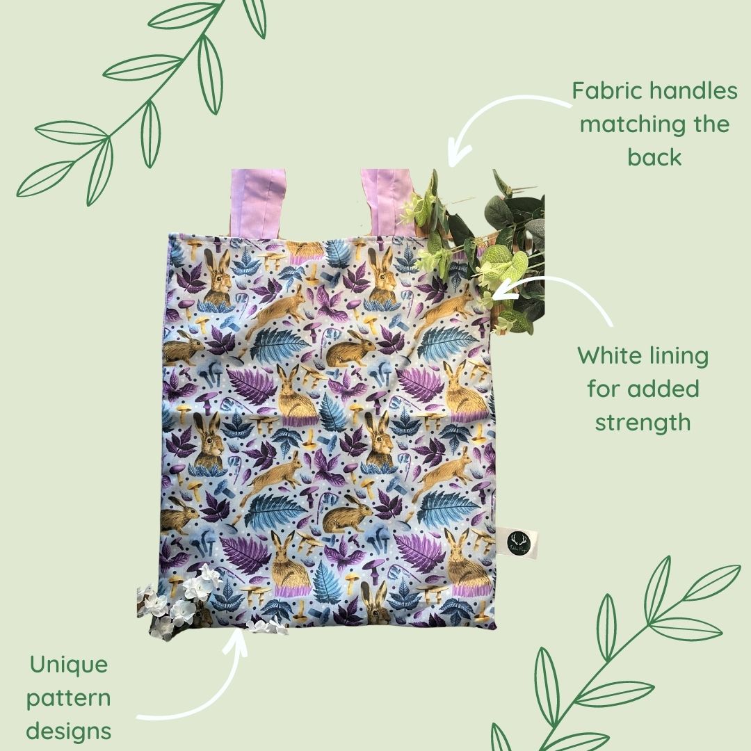 Stylish hare tote bag, suitable as a shopping bag for women and rabbit gifts in the UK.