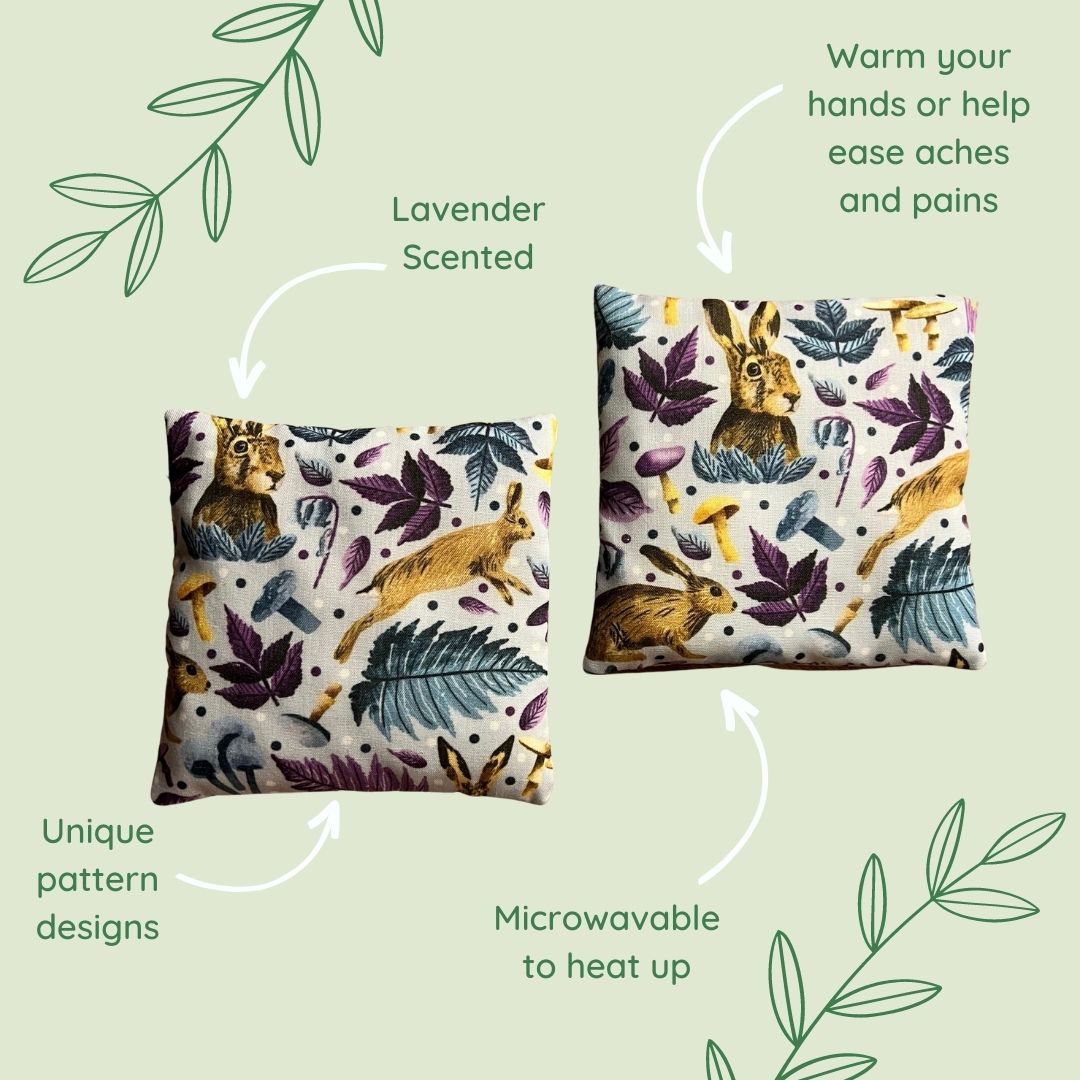 The features of our hand warmers pack including being lavender scented and easy to heat in the microwave. Ideal for cold hands this winter.