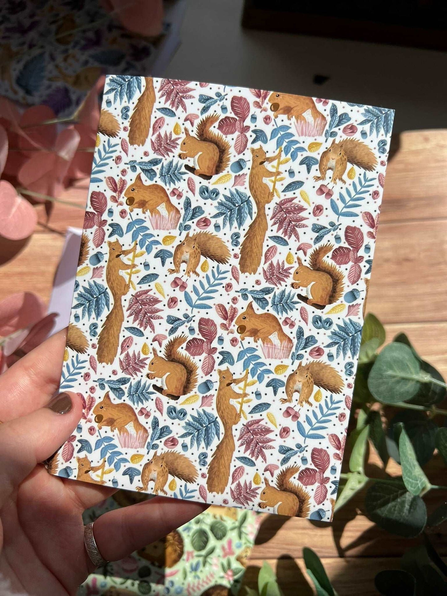 red squirrel card as an ideal card for a red squirrel lover. A6 sized, the card matches the red squirrel gifts in the shop.