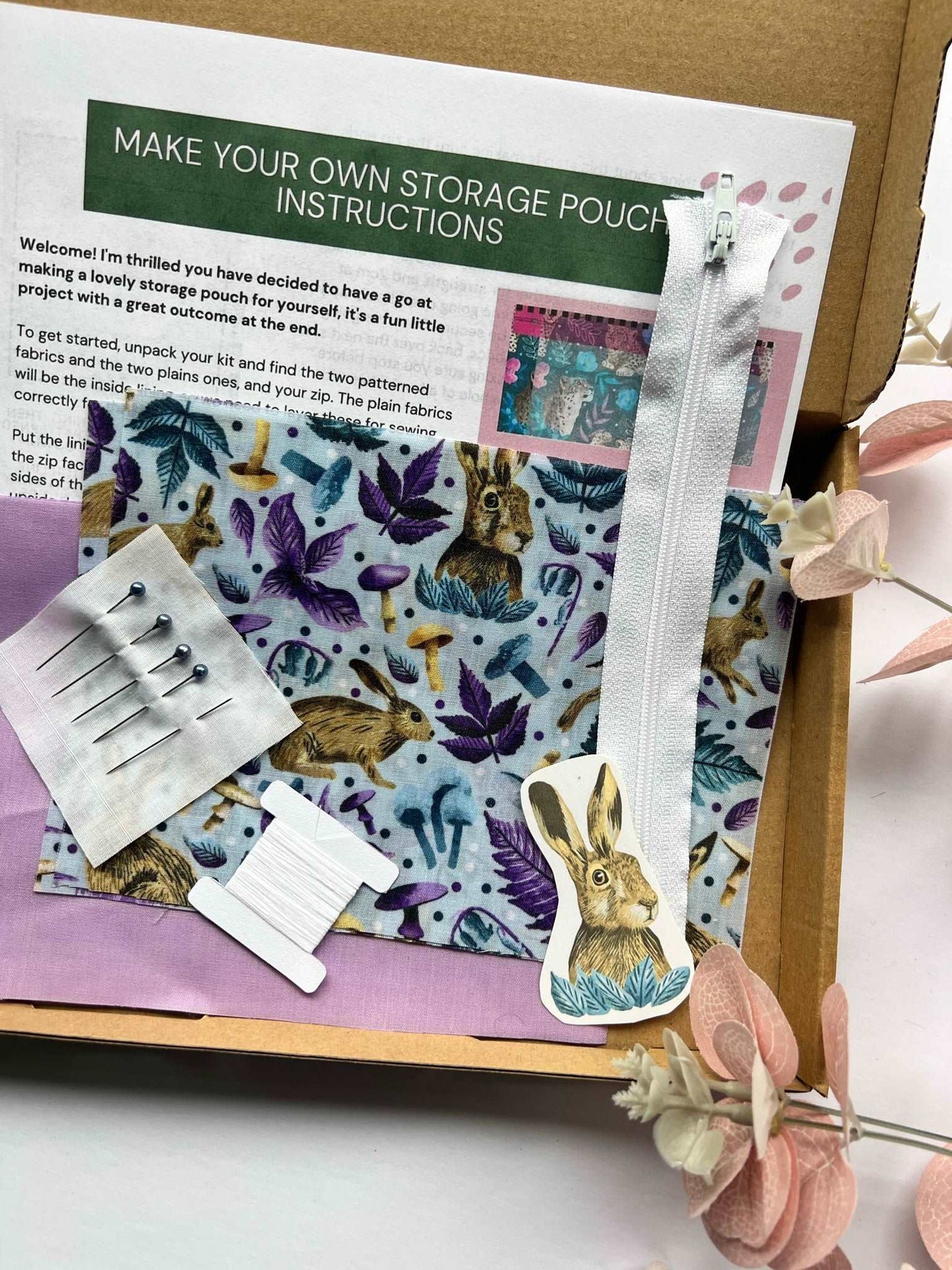 Hare DIY Pouch Kit for learning to sew.