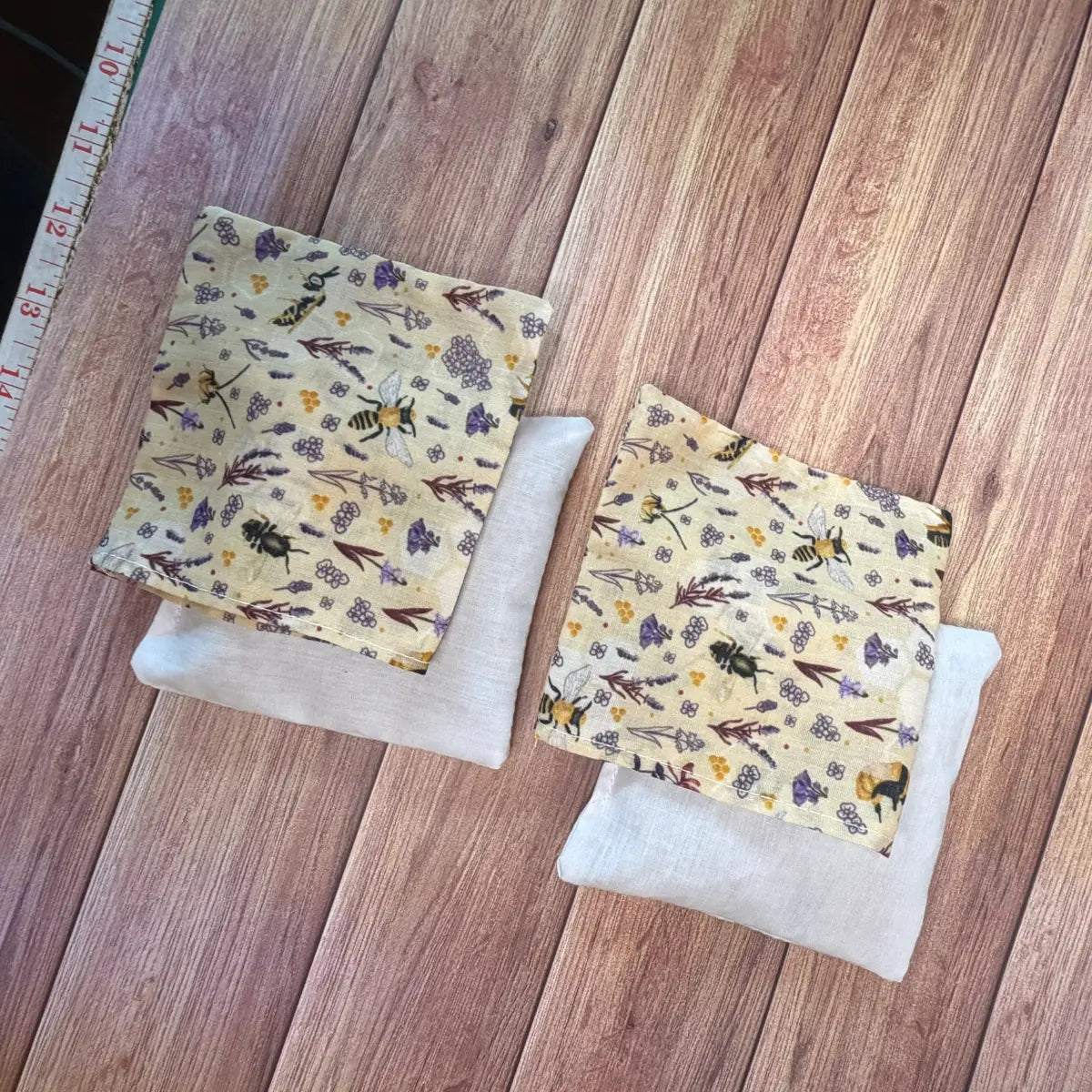 Handmade bee themed microwaveable hand warmers for winter days and gifting.