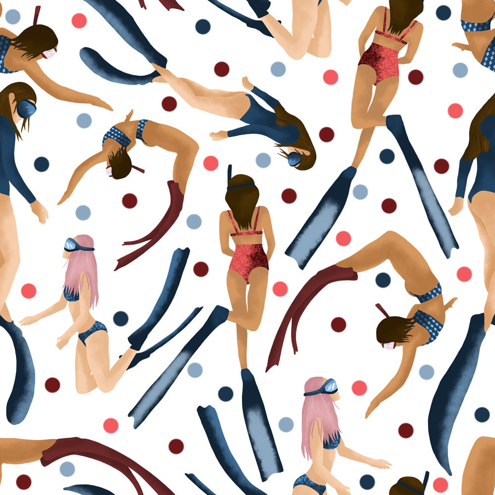 scuba girls pattern on white background