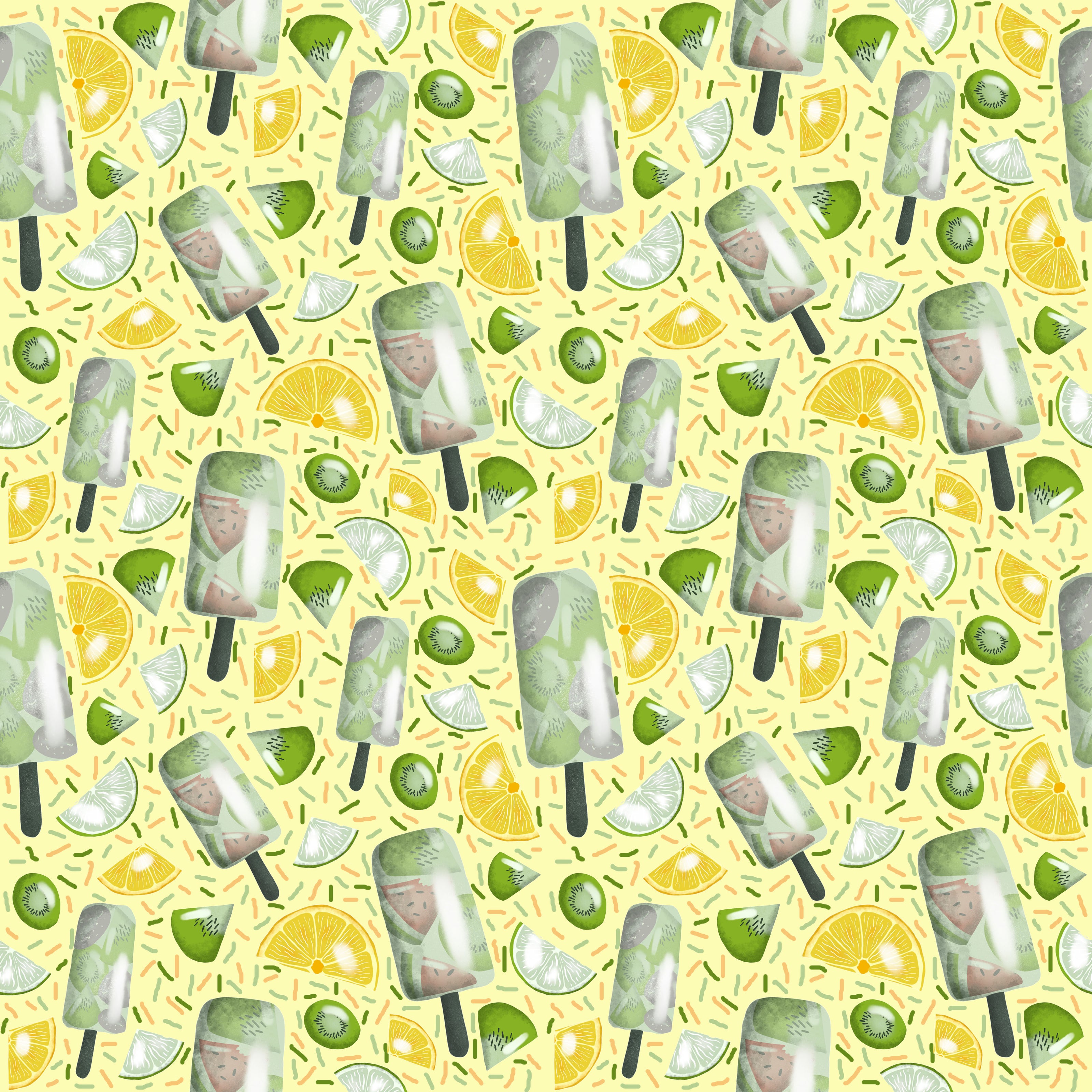 green and yellow ice lolly surface pattern design as a seamless repeat