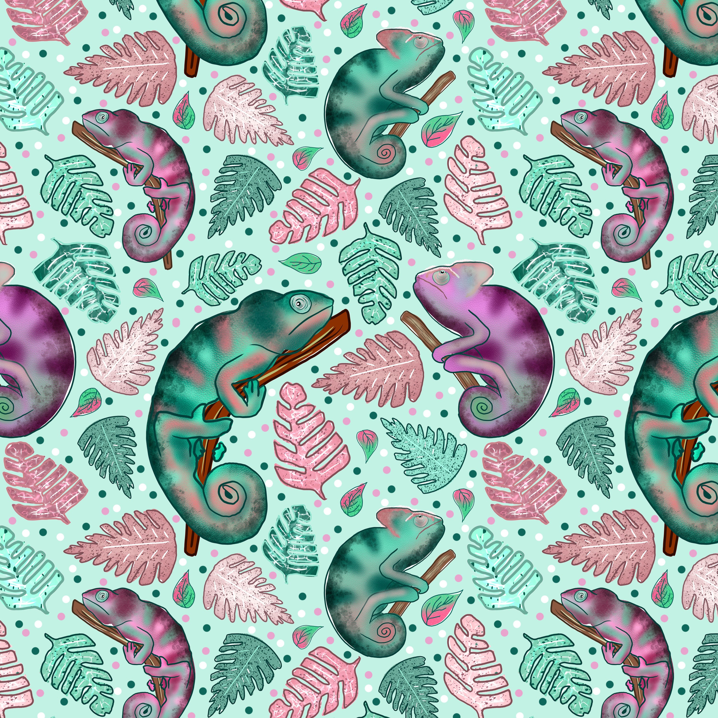 seamless repeat of a chameleon pattern