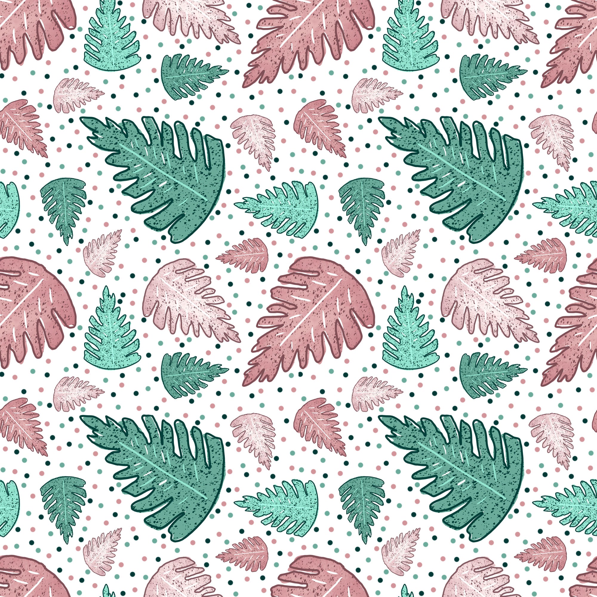 green and pink leaf seamless repeat