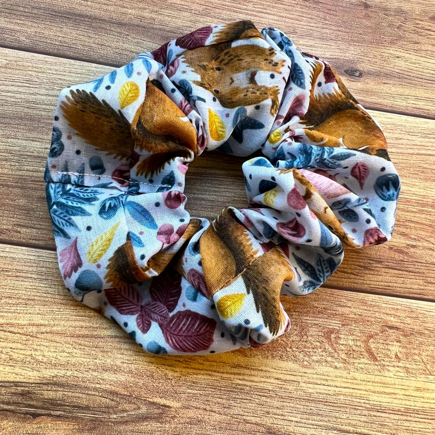 Cute red squirrel scrunchie, perfect for hair accessories women and supporting a Welsh business."