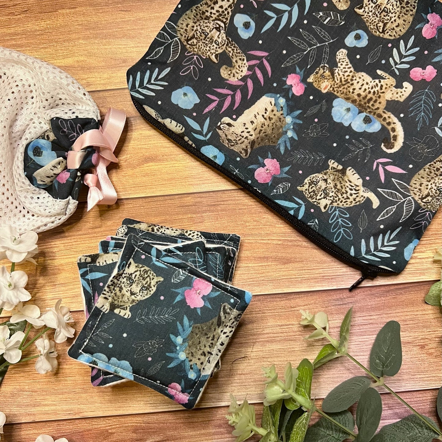 Unique and sustainable snow leopard skincare gift set.