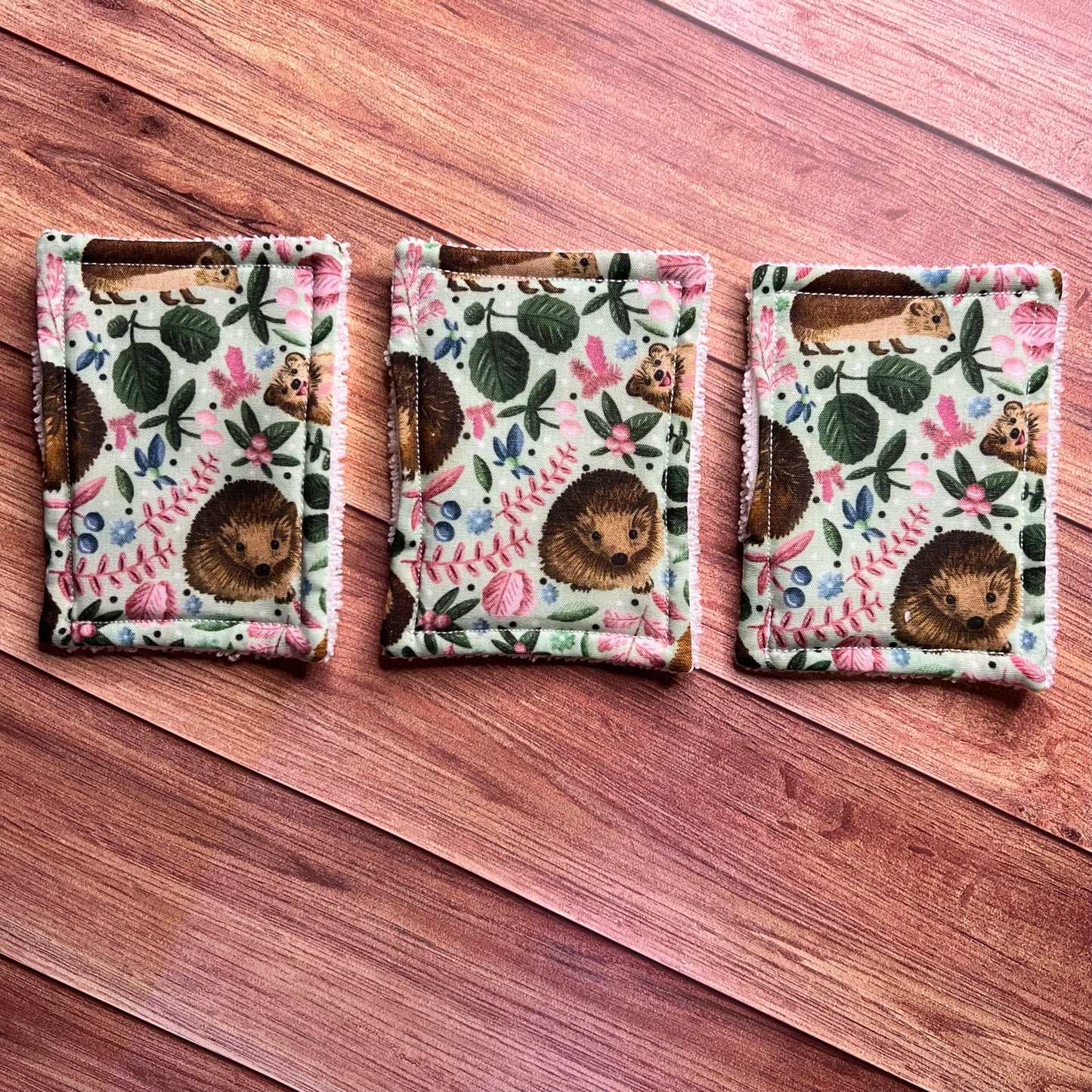 Hedgehog exfoliating pads made in Wales, perfect for eco-conscious skincare routines in the UK, with reusable design for sustainability.