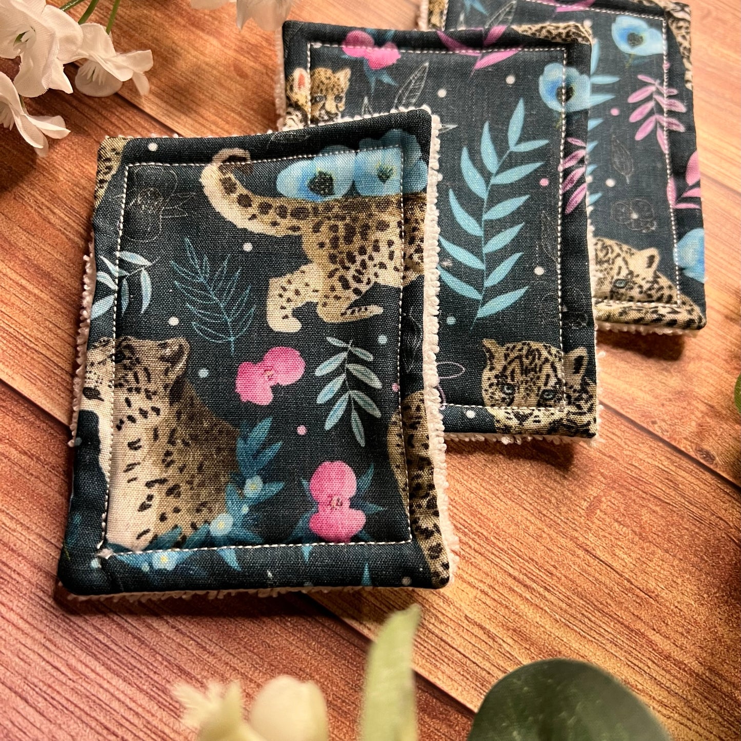 Eco-friendly snow leopard exfoliating pads, ideal for skincare.