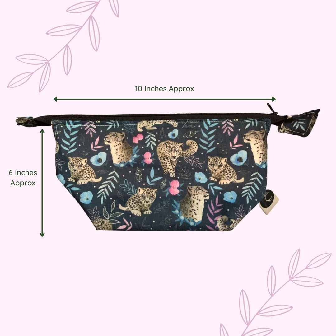 Little makeup bag with snow leopard design, perfect gift idea.