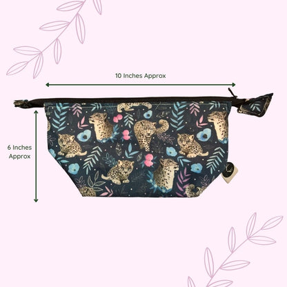 Little makeup bag with snow leopard design, perfect gift idea.