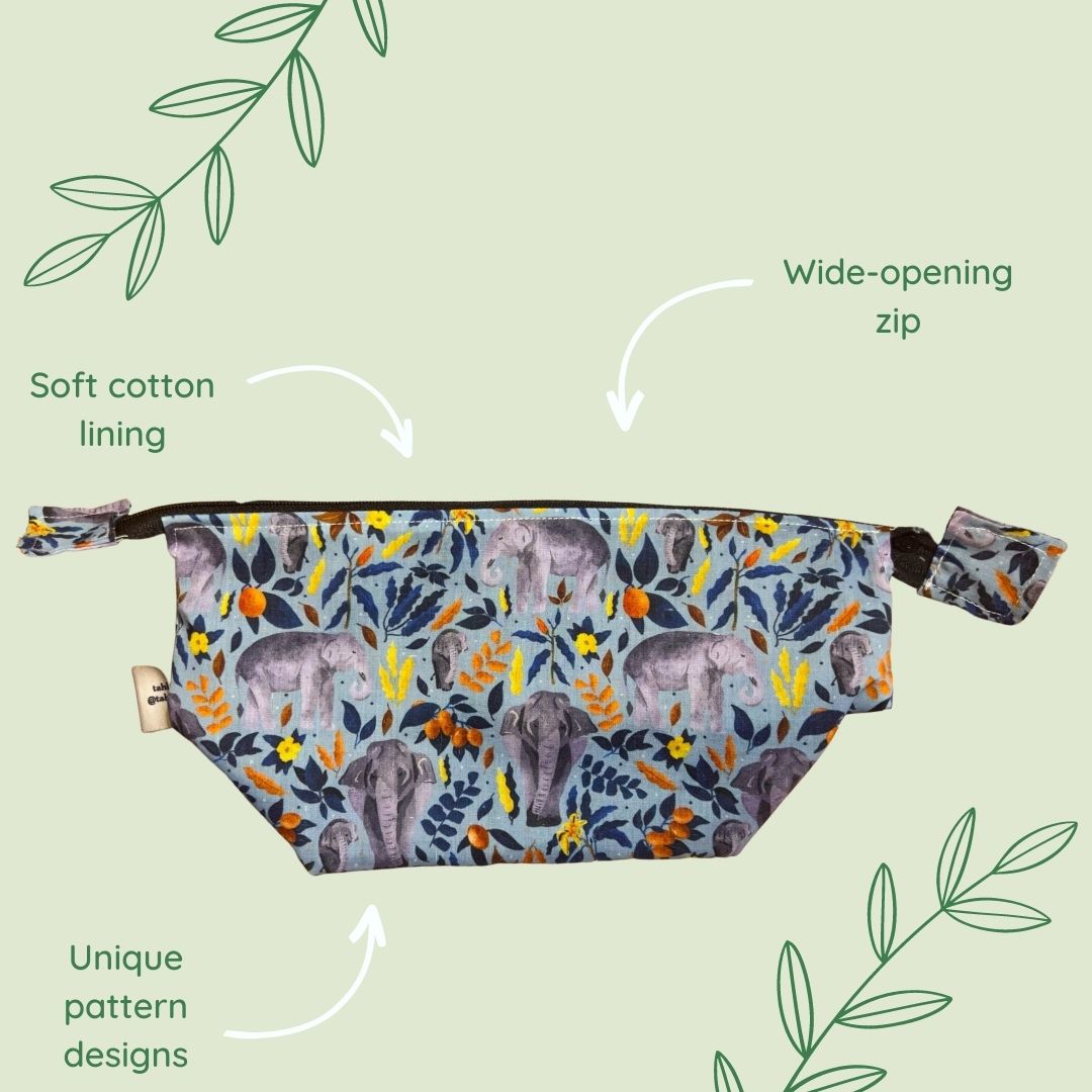 Stylish makeup bag elephant design for animal lovers.