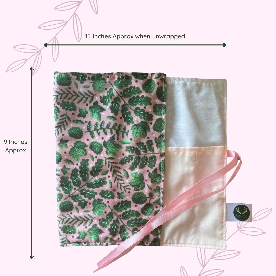 Green Foliage Brush roll that opens flat, ideal practical gift for a makeup artist by Tahlia Paige