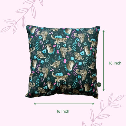 size of the snow leopard cushion, a great gift for a wild animal lover.
