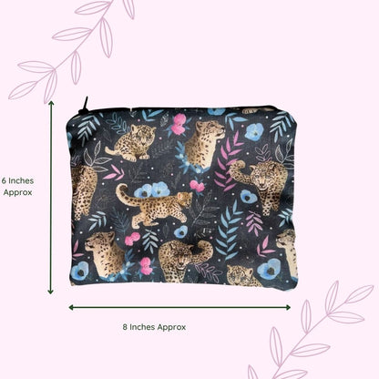size of the snow leopard storage pouch which is an ideal gift for your girlfriend. This pouch is a great endangered species gift to showcase a wonderful creature as shown in the pattern. Shop our snow leopard gift ideas here.