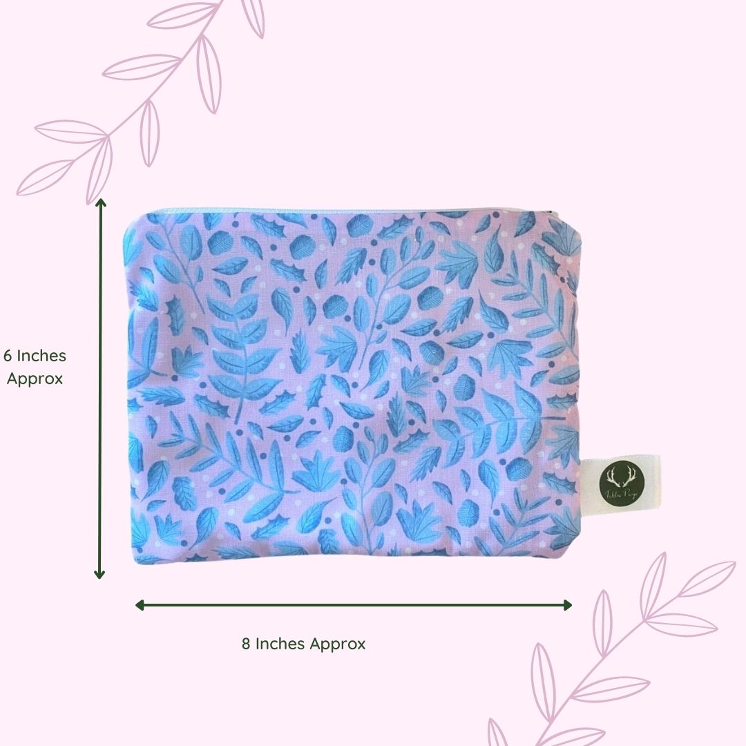 a blue leaf patterned storage pouch with approx sizes, which would make an ideal gift for a woman who has everything for handbag storage or around the house storage