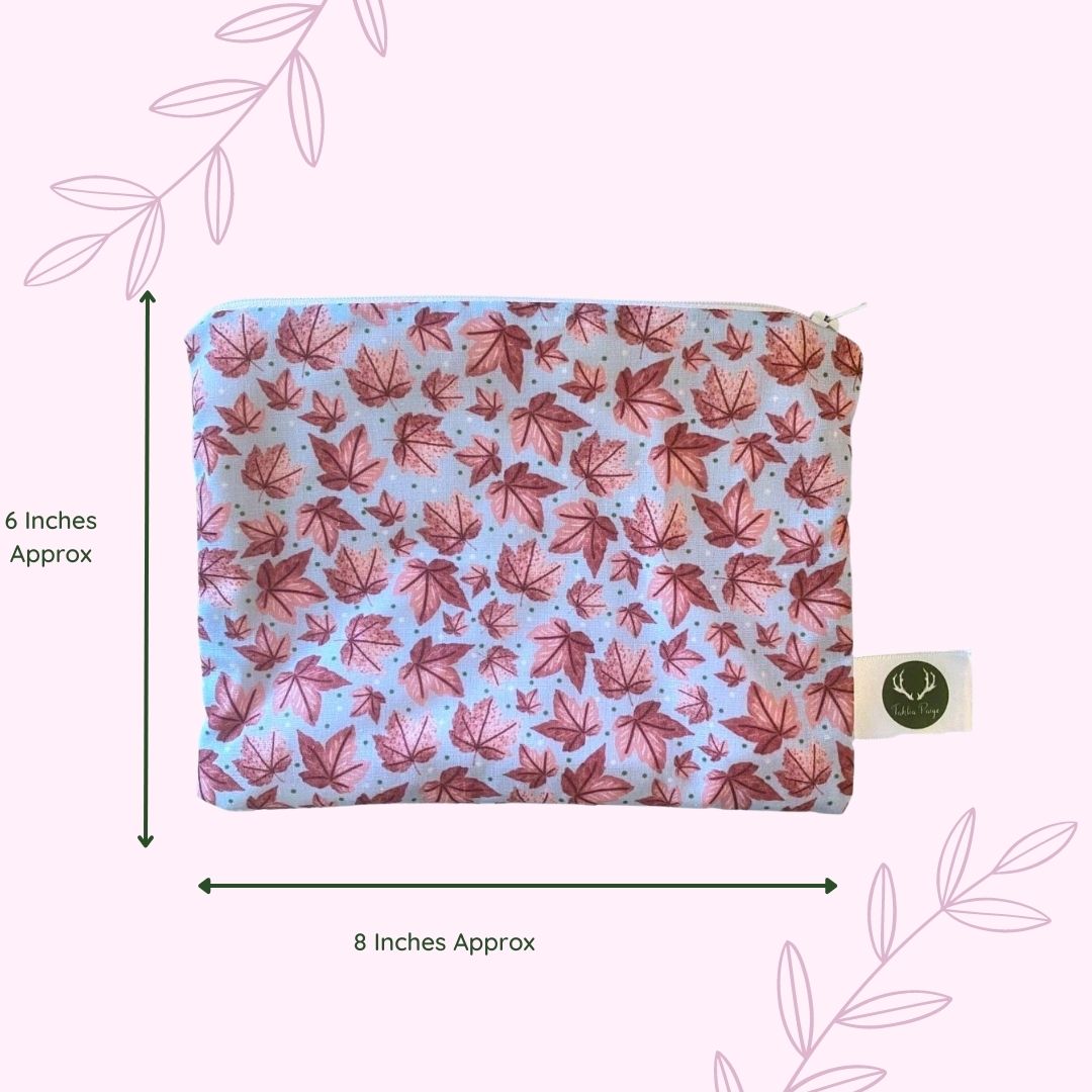 pink leaf patterned storage pouch, ideal for skincare storage or for use as a makeup bag or pencil case, ideal for her this year