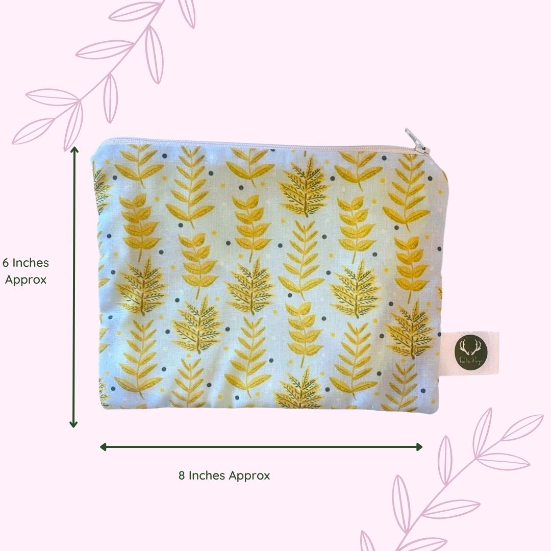Size of the yellow foliage storage pouch, a great gift for you as a cosmetic bag for handbags.