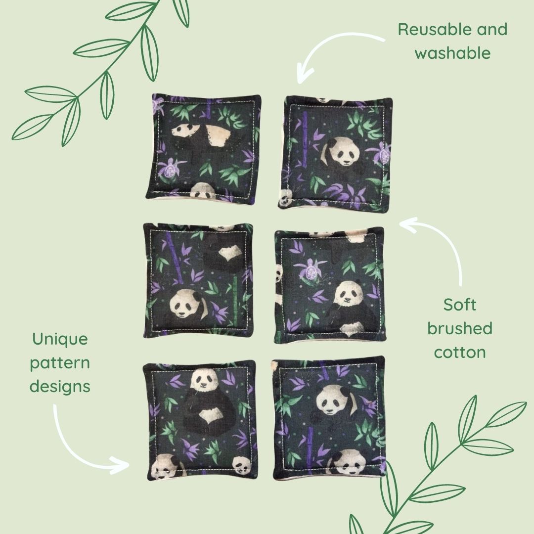 Eco-friendly panda-themed skincare pads from our reusable store.