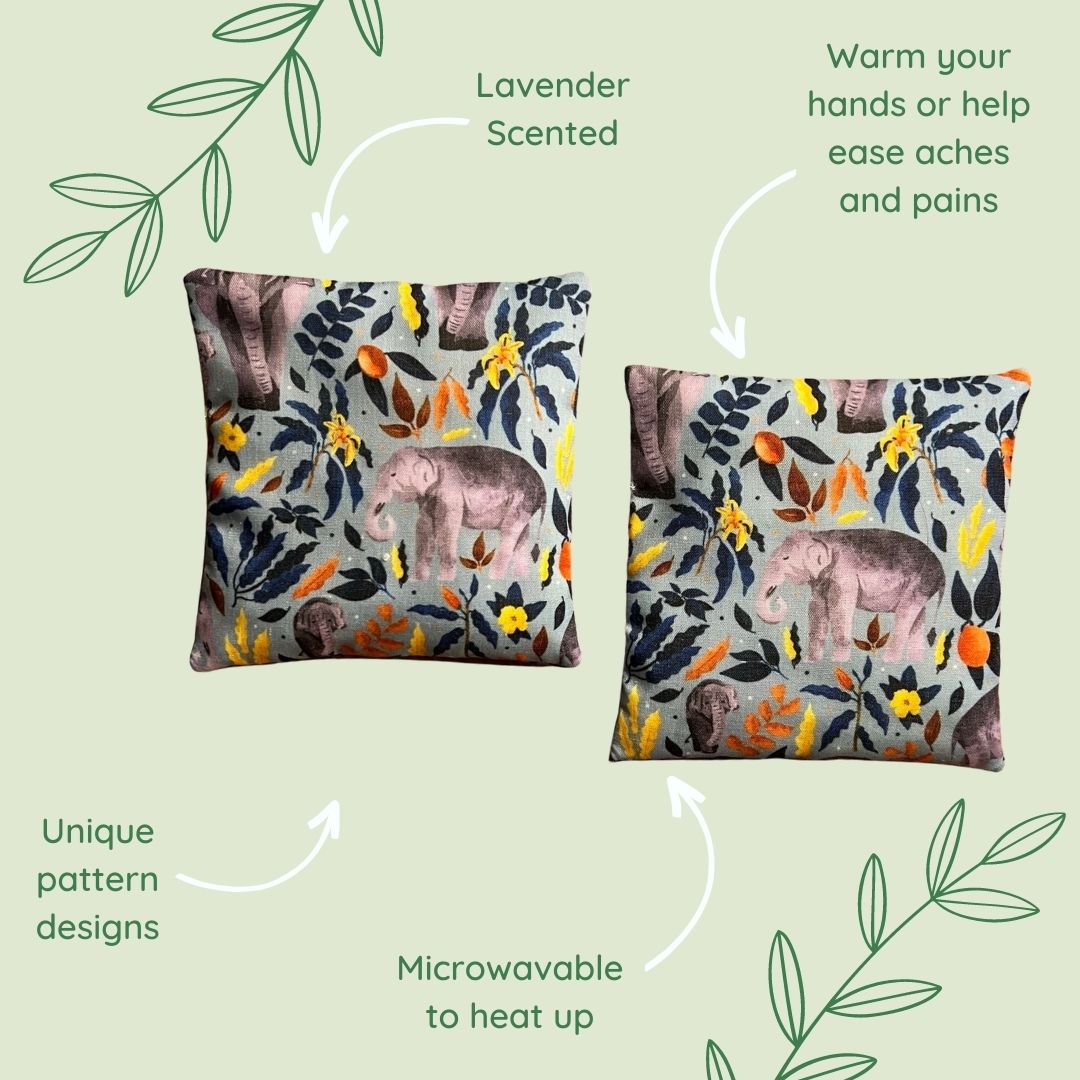 Features of the elephant cute hand warmers for when you have cold hands all the time, enjoy handmade elephant gifts with these blue patterned elephant hand warmers