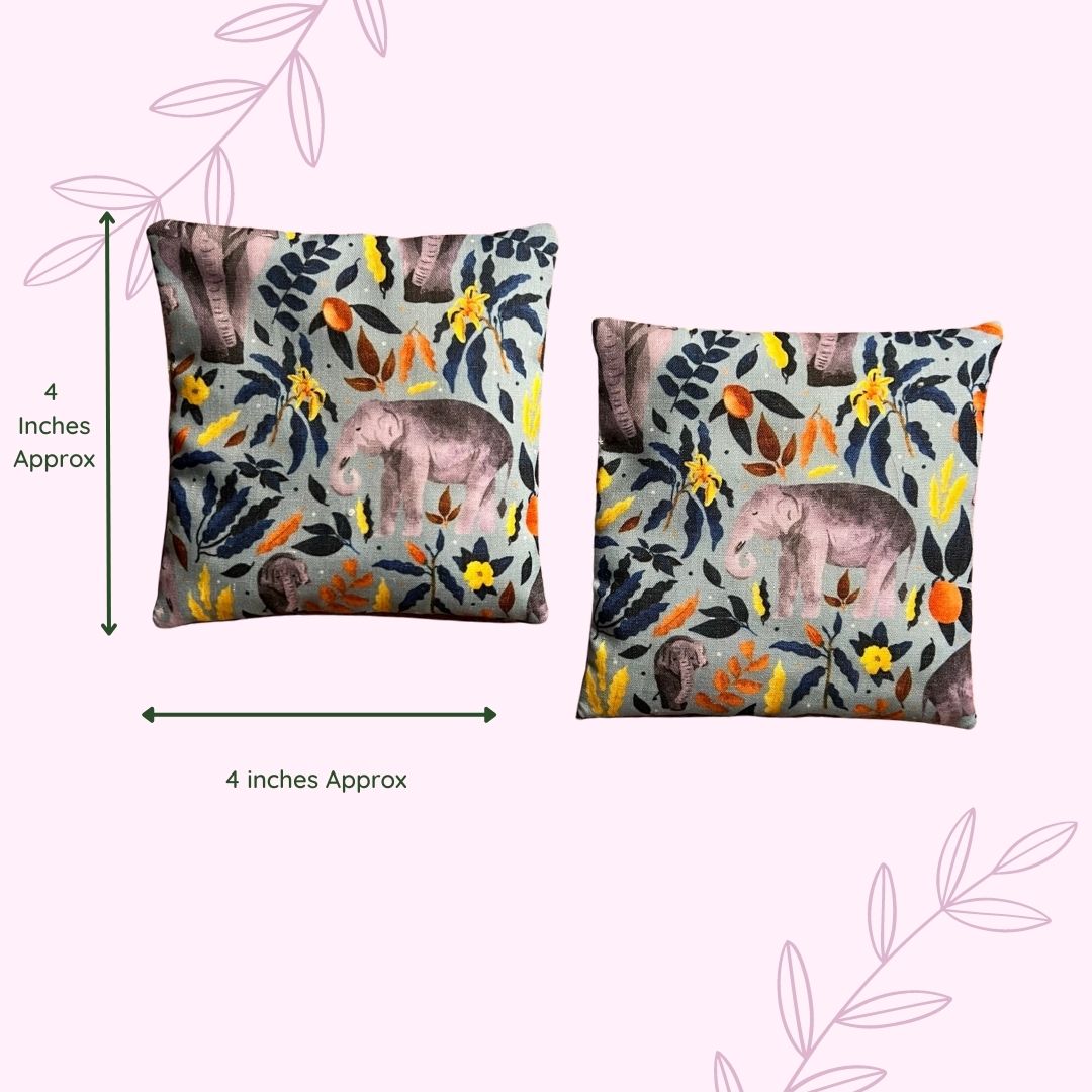 Size chart of hand warmers with elephant pattern, an ideal elephant gift and perfect for those with  cold hands all the time
