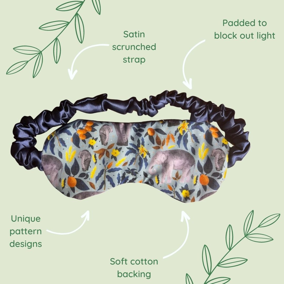Eye mask sleep UK with elephant design.