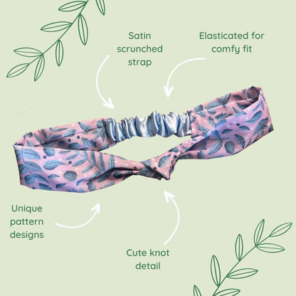 Features of the blue leafy headband, an ideal hair accessories gift for short hair. Shop blue hair accessories here now.