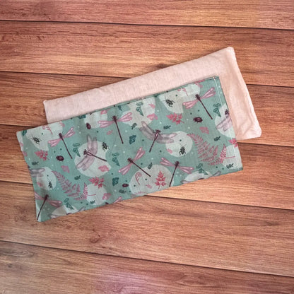 Dragonfly patterned hot wheat bag filled with natural wheat and lavender.
