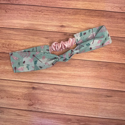 Handmade headbands featuring an original dragonfly textile pattern.
