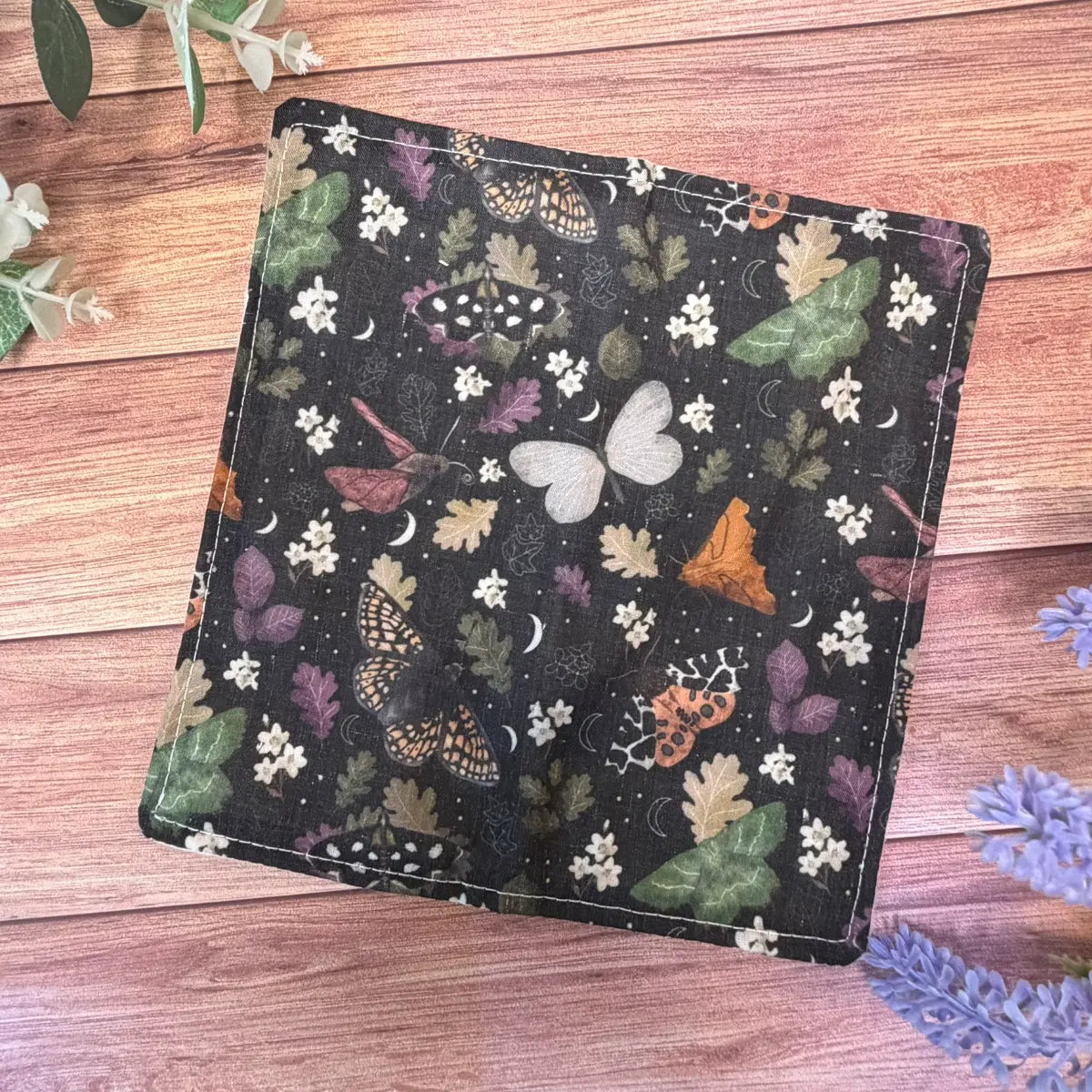 Handmade moth facial washcloth featuring original Tahlia Paige moth illustrations.
