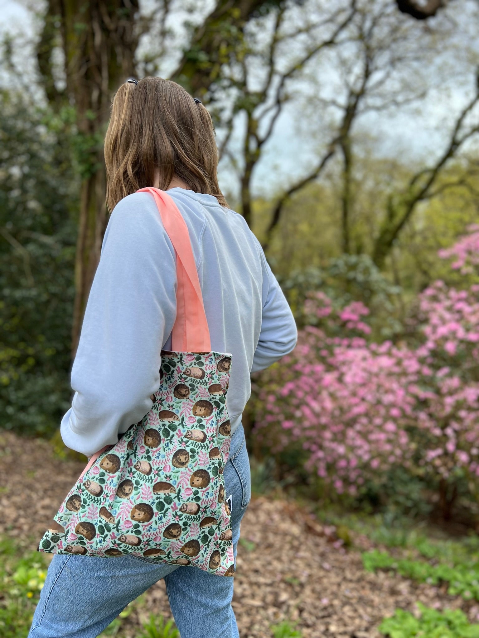 Eco-friendly hedgehog tote bag, great for carrying books at university and folding for shopping, ideal wildlife gift