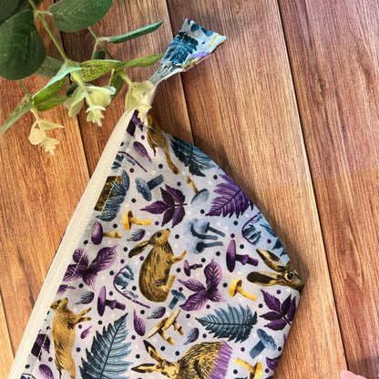 Unique hare makeup bag design, perfect for those seeking unusual wildlife gifts and hare gifts in the UK.