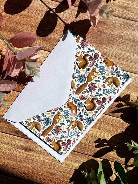 A woodland animal card with red squirrel design on the front with a blank inside