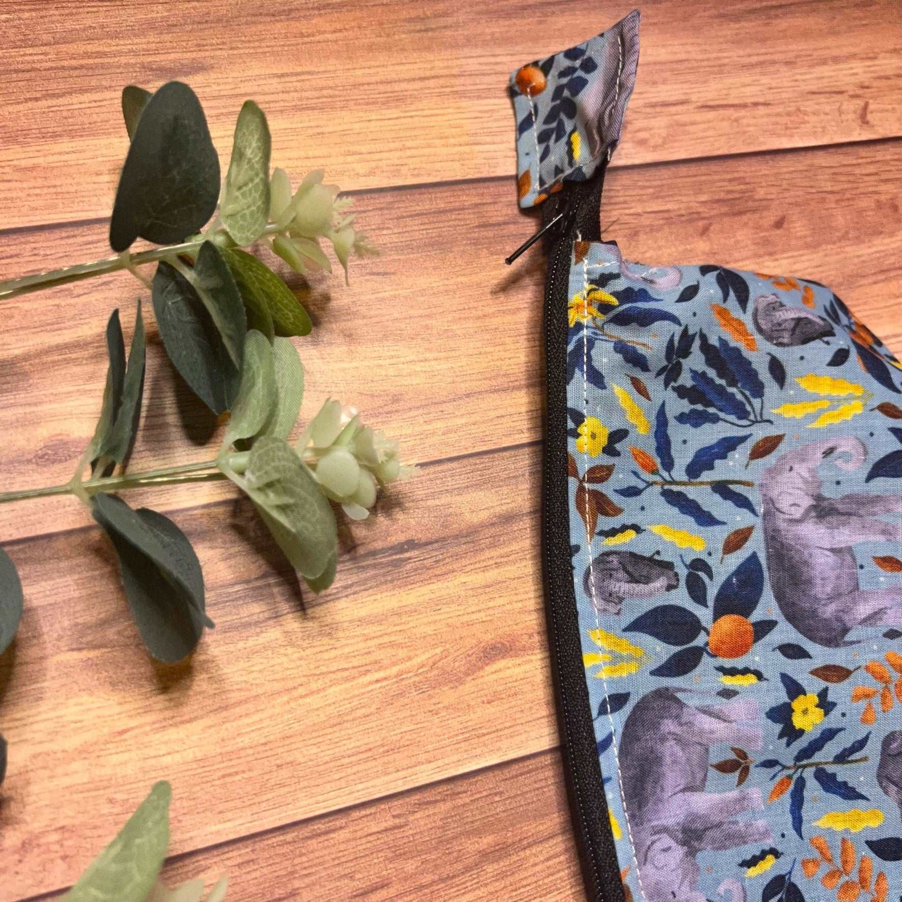 Makeup bag with elephant pattern for elephant lovers.