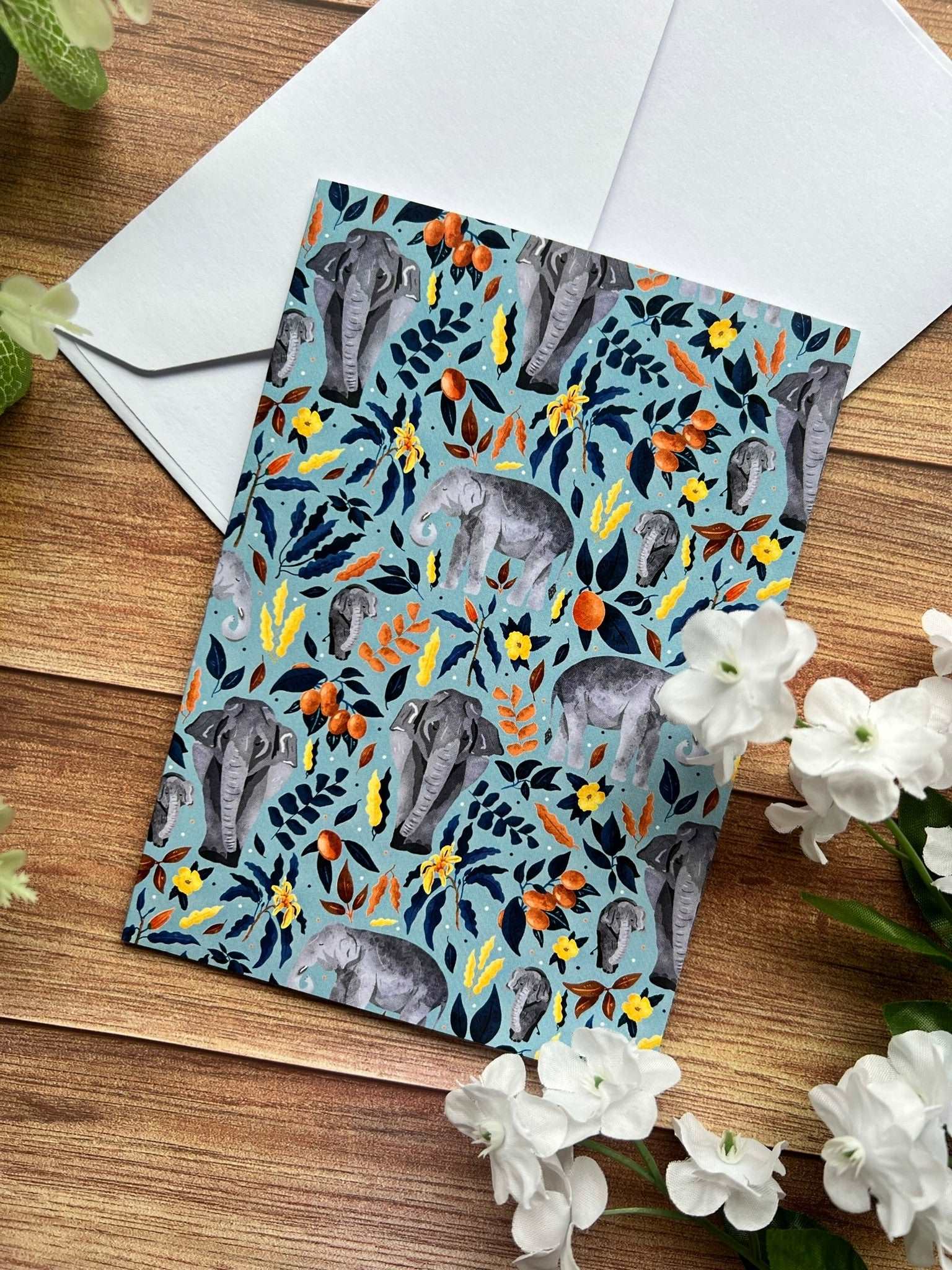 elephant birthday card with white envelope