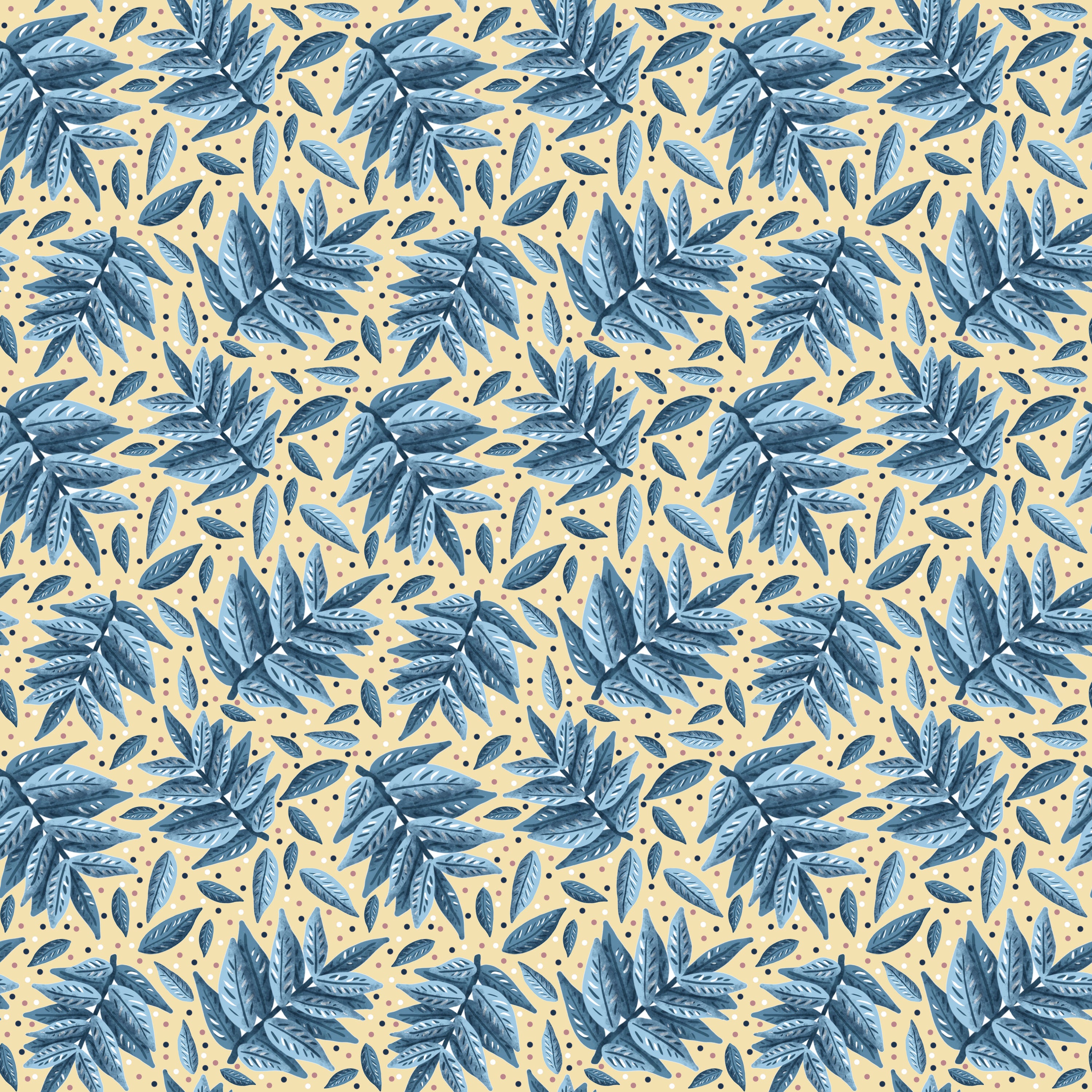 yellow and blue seamless repeat of leaves