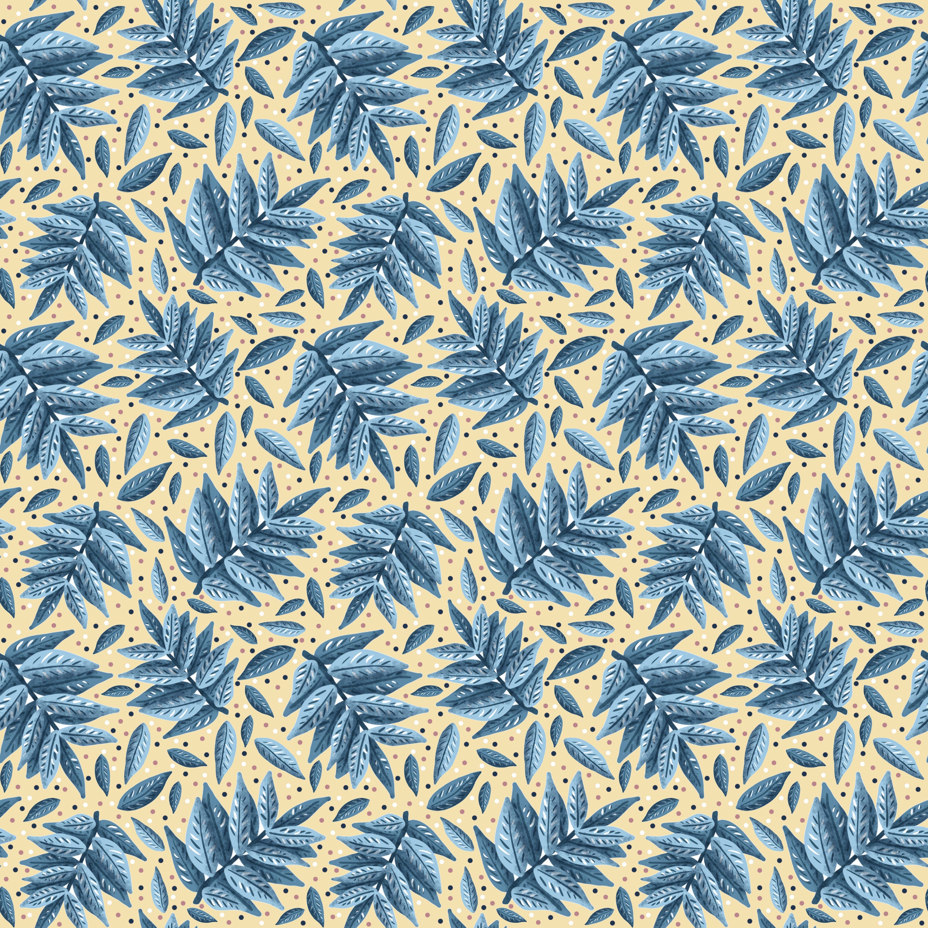 yellow and blue seamless repeat of leaves