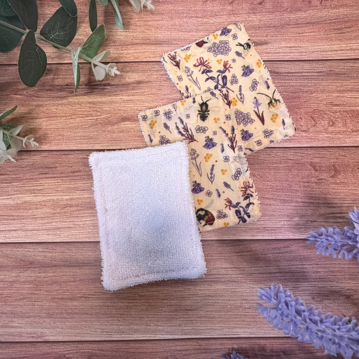 Set of three handmade bee exfoliating pads featuring original Tahlia Paige bee illustrations.

