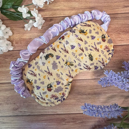 Handmade bee sleep mask featuring original Tahlia Paige illustrated bee artwork.

