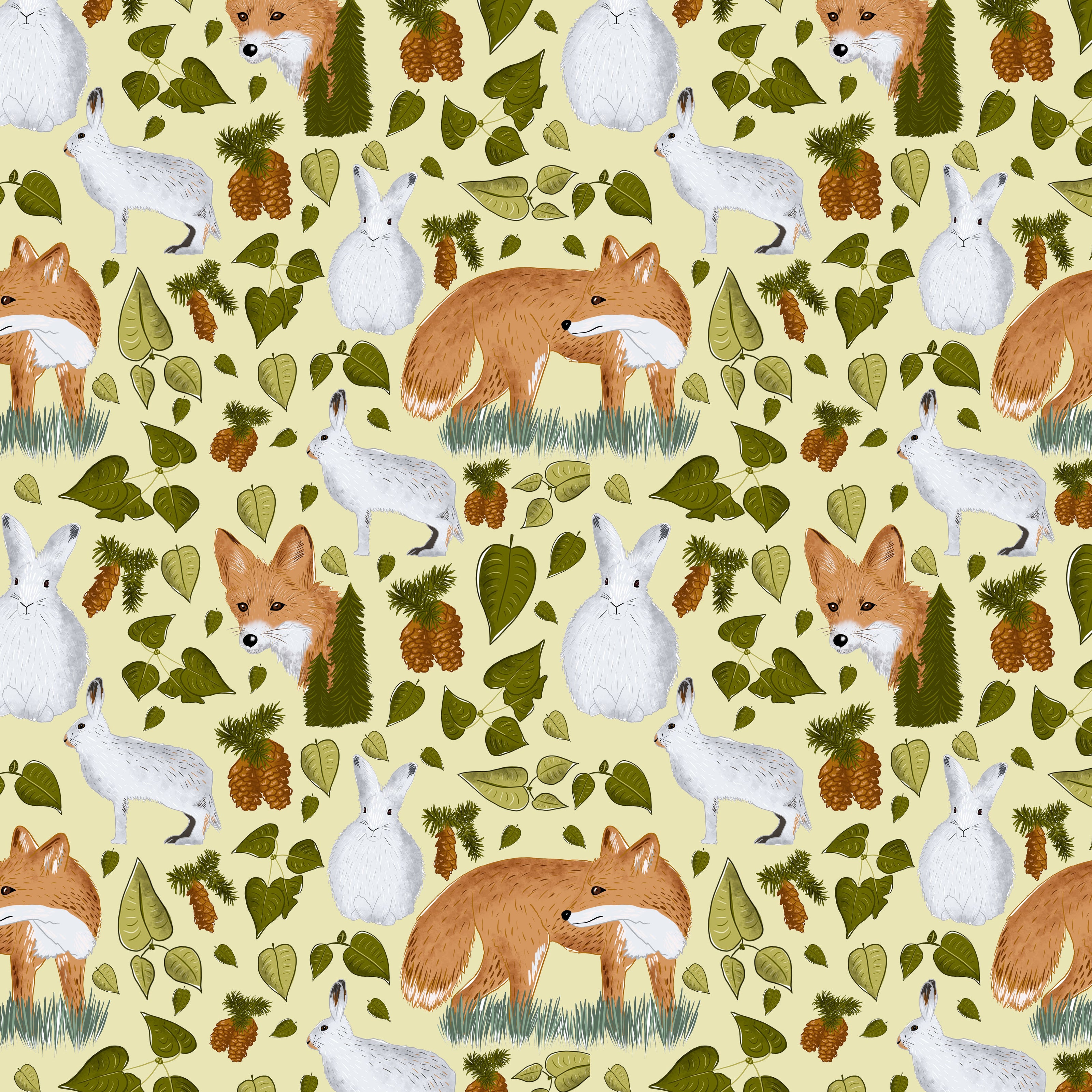 fox and white rabbit repeat design