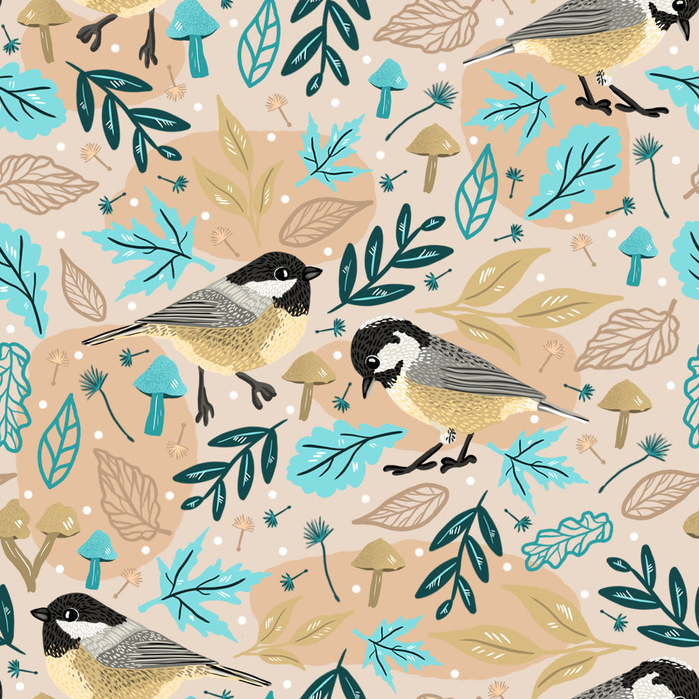 coal tit surface pattern design, seamless repeats by Tahlia Paige
