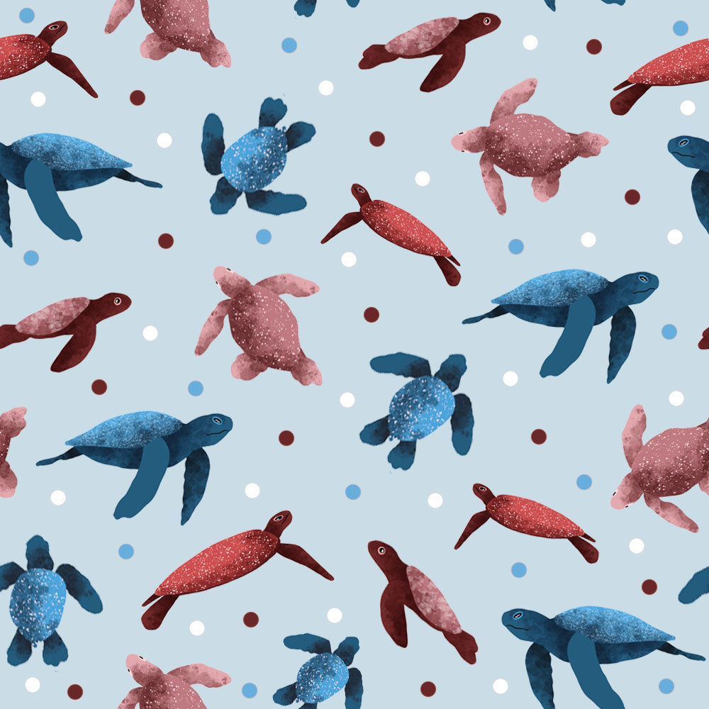 sea turtle on blue background seamless repeat