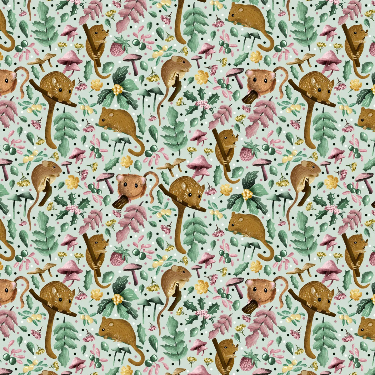 seamless repeating pattern of a dormouse in its environment