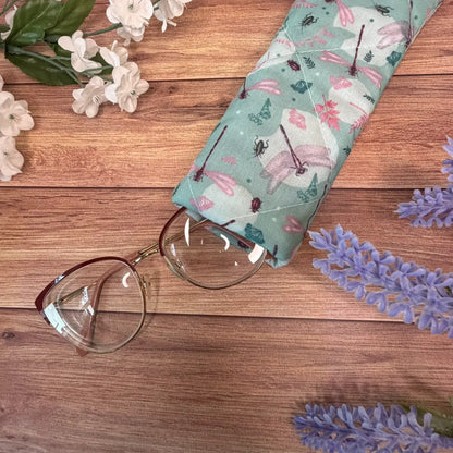 Handmade dragonfly glasses holder suitable for keeping reading spectacles close to hand.
