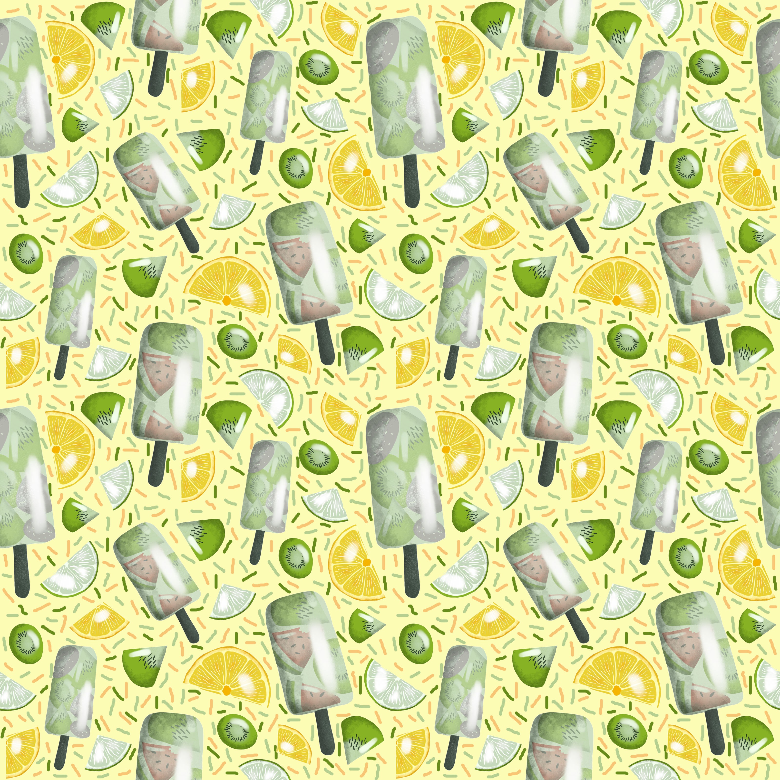 green and yellow ice lolly surface pattern design as a seamless repeat