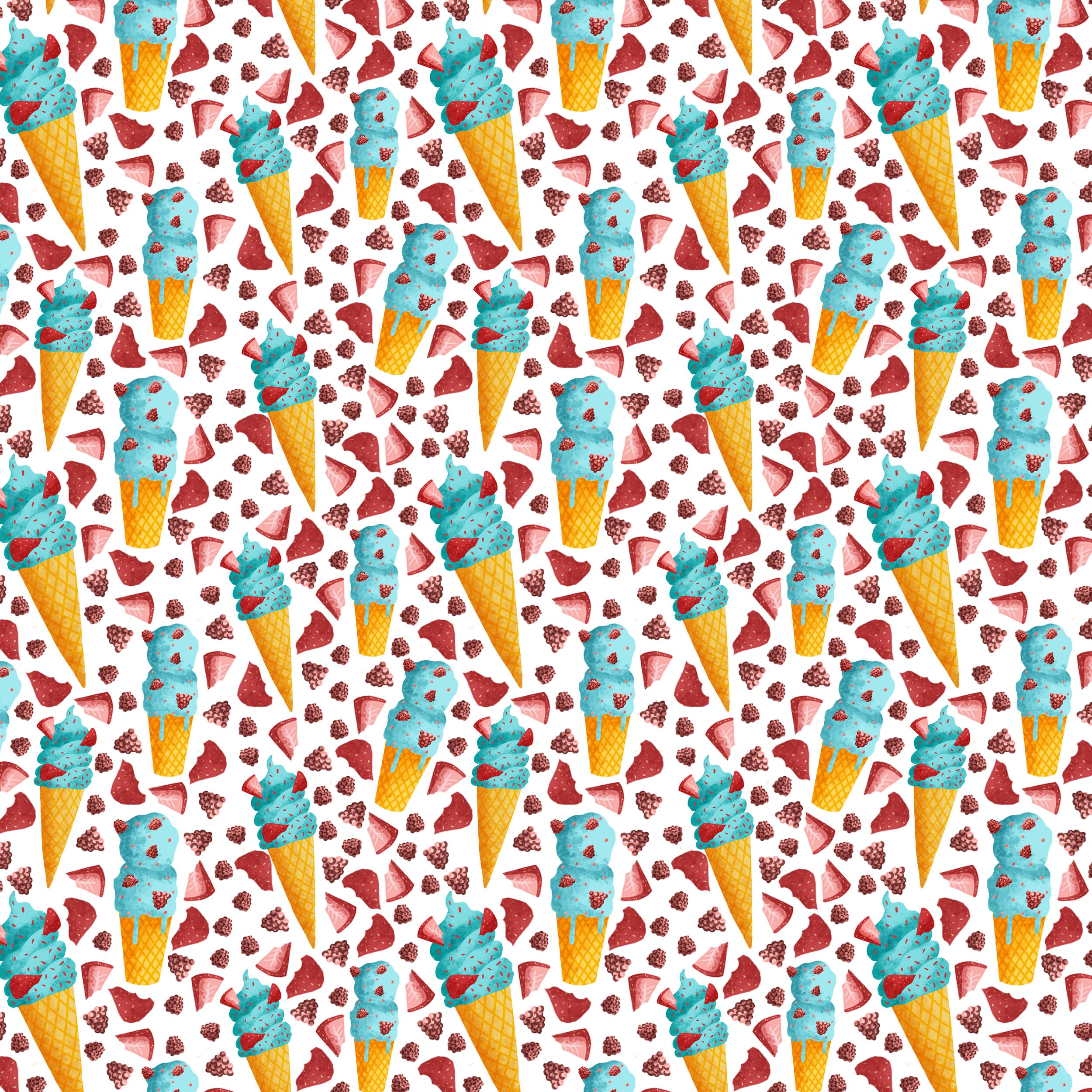 cute ice cream seamless repeat with strawberries