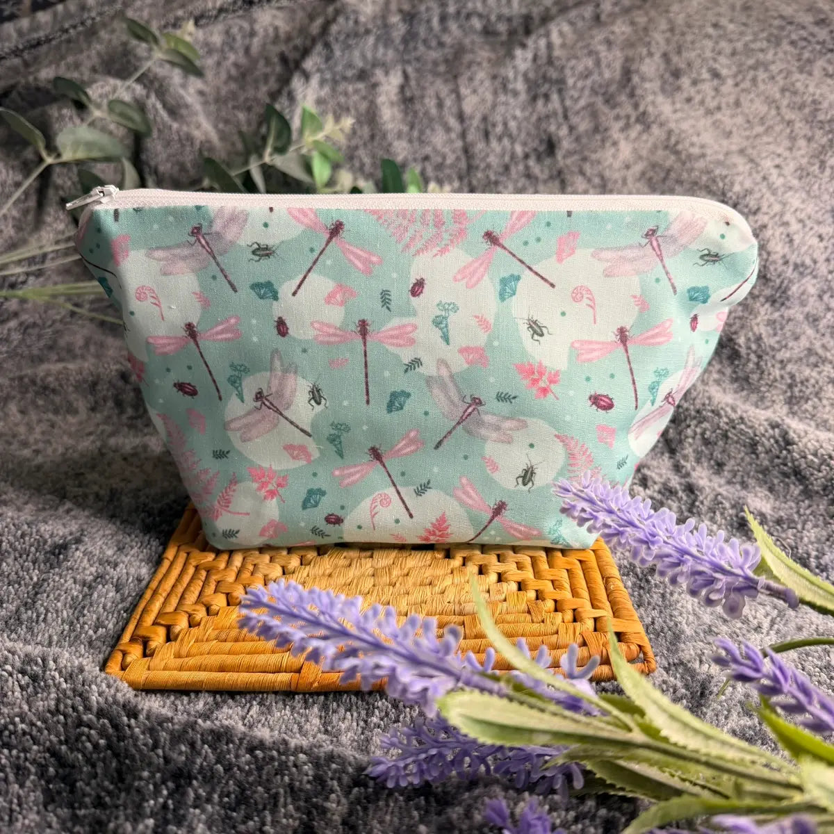 Handmade dragonfly large wash bag featuring original Tahlia Paige dragonfly illustrations.
