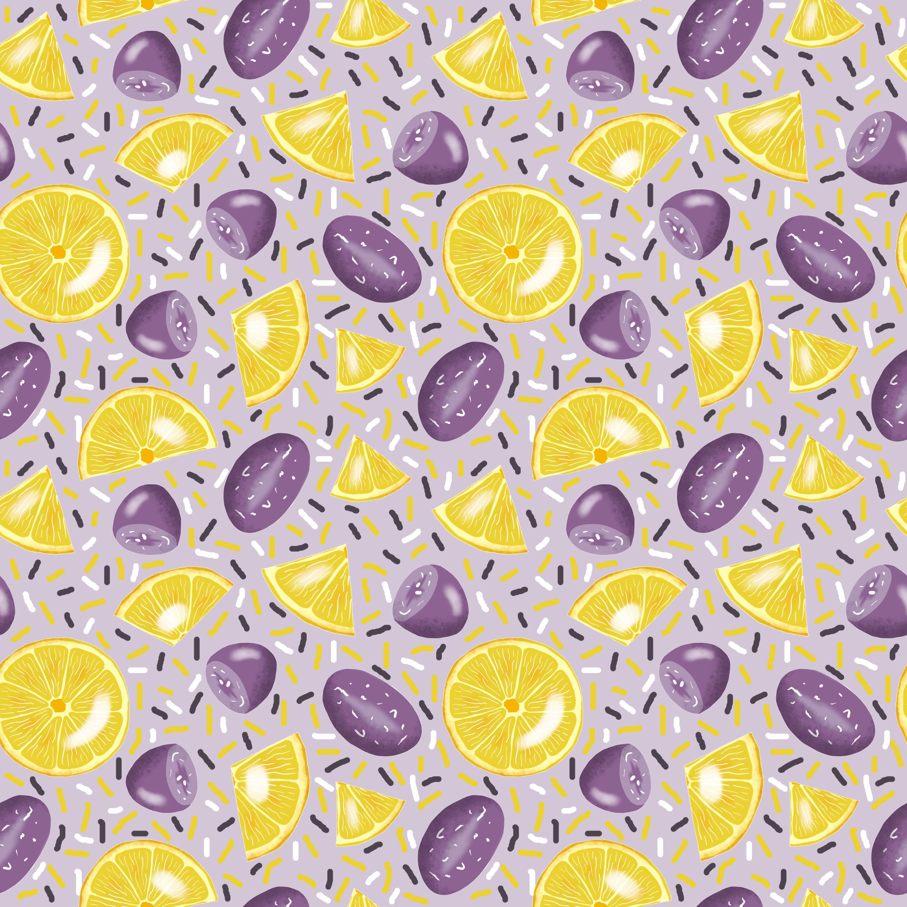 lemon and grape purple seamless repeat
